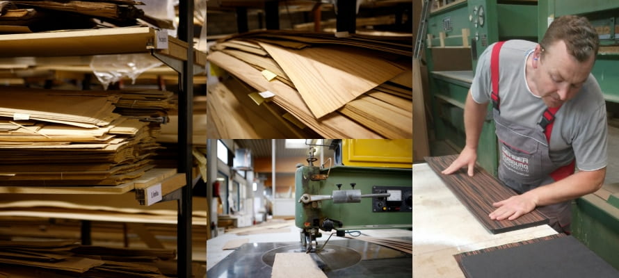 Furnierbearbeitung bei der Produktion eines Humidors