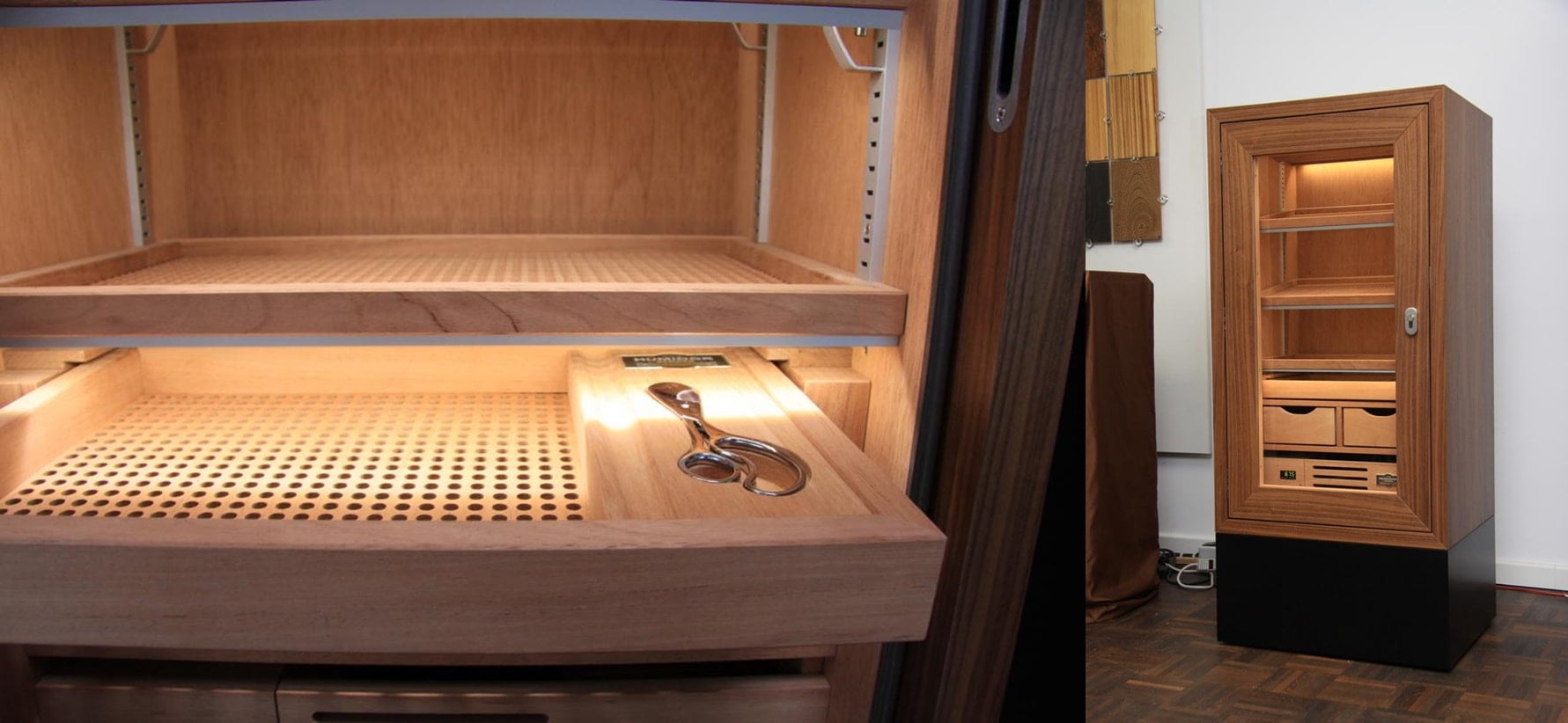 Humidor mit geregelter Befeuchtung aus Nussbaum