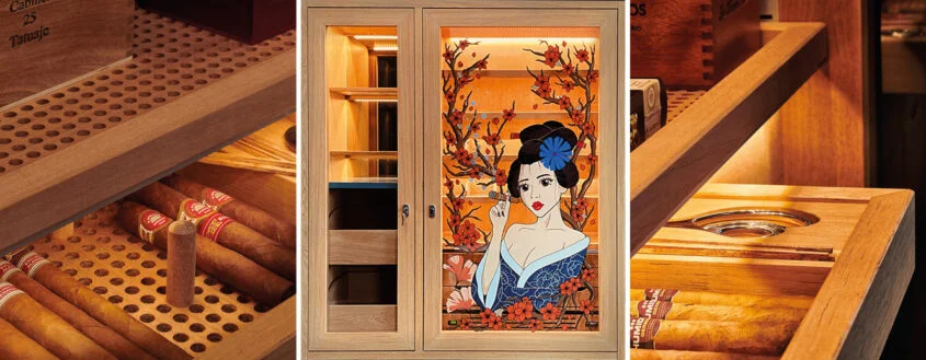 Humidor Eiche Befeuchtung Likörschrank