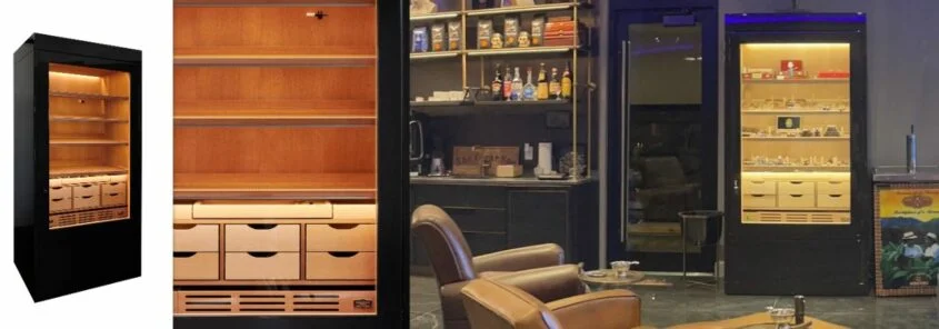 Zigarrenschrank mit Befeuchtung, Innen Spanische Ceder, außen Carbonffasern