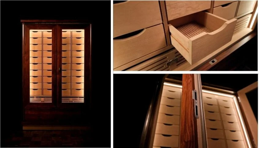 Humidor mit 40 Schubladen aus Spanischer Zeder mit elektronischer Befeuchtung